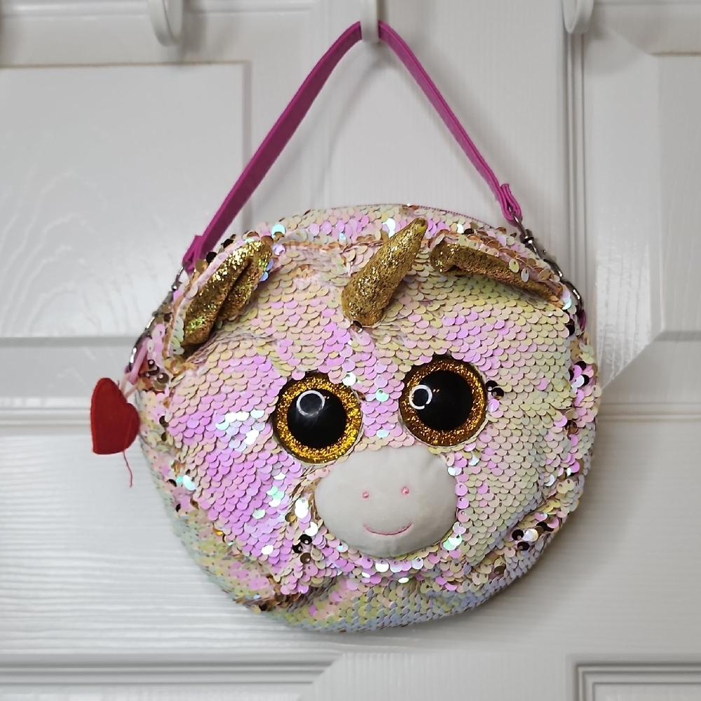 Ty Fashion Unicorn Sequin Wristlet Girls Purse Fashion Flippy Gold Shimmer Shine